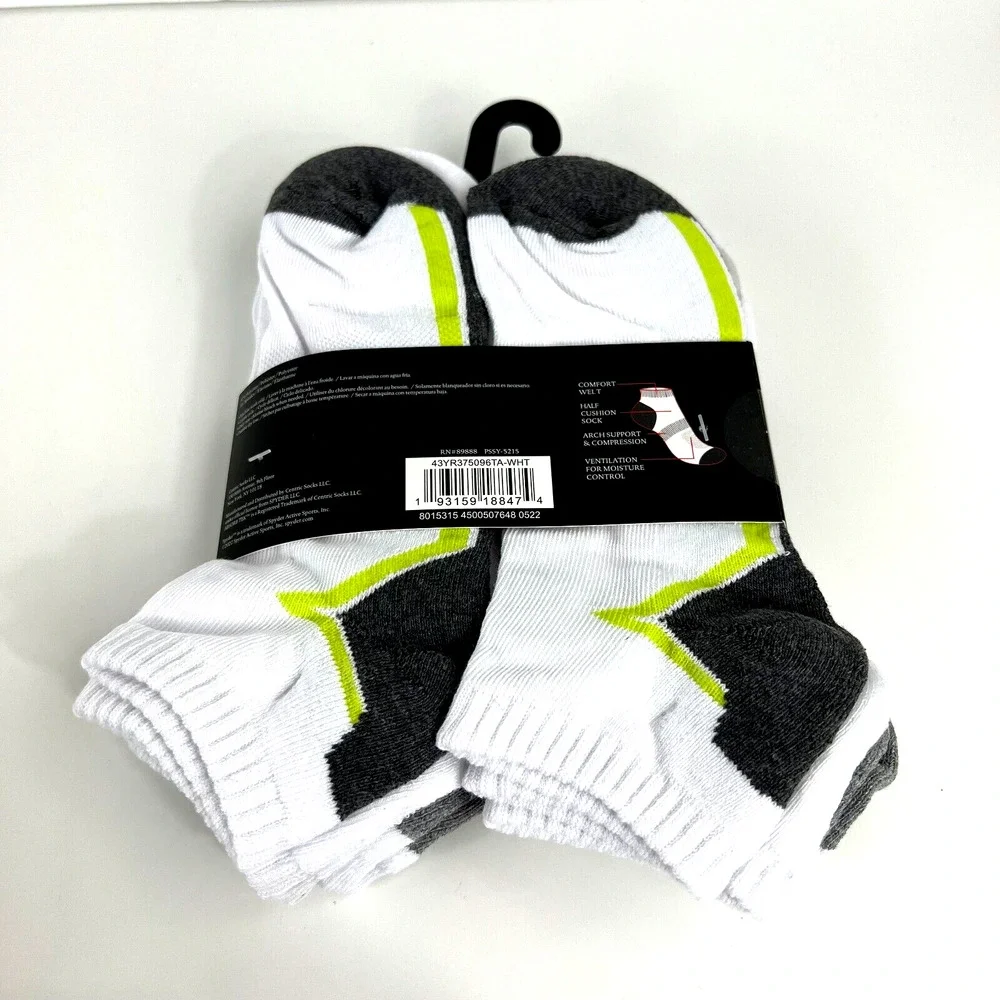 Spyder Women Linear Half Cushion Socks 5 Pairs White Gray Shoe Size 4-10 NEWwTag